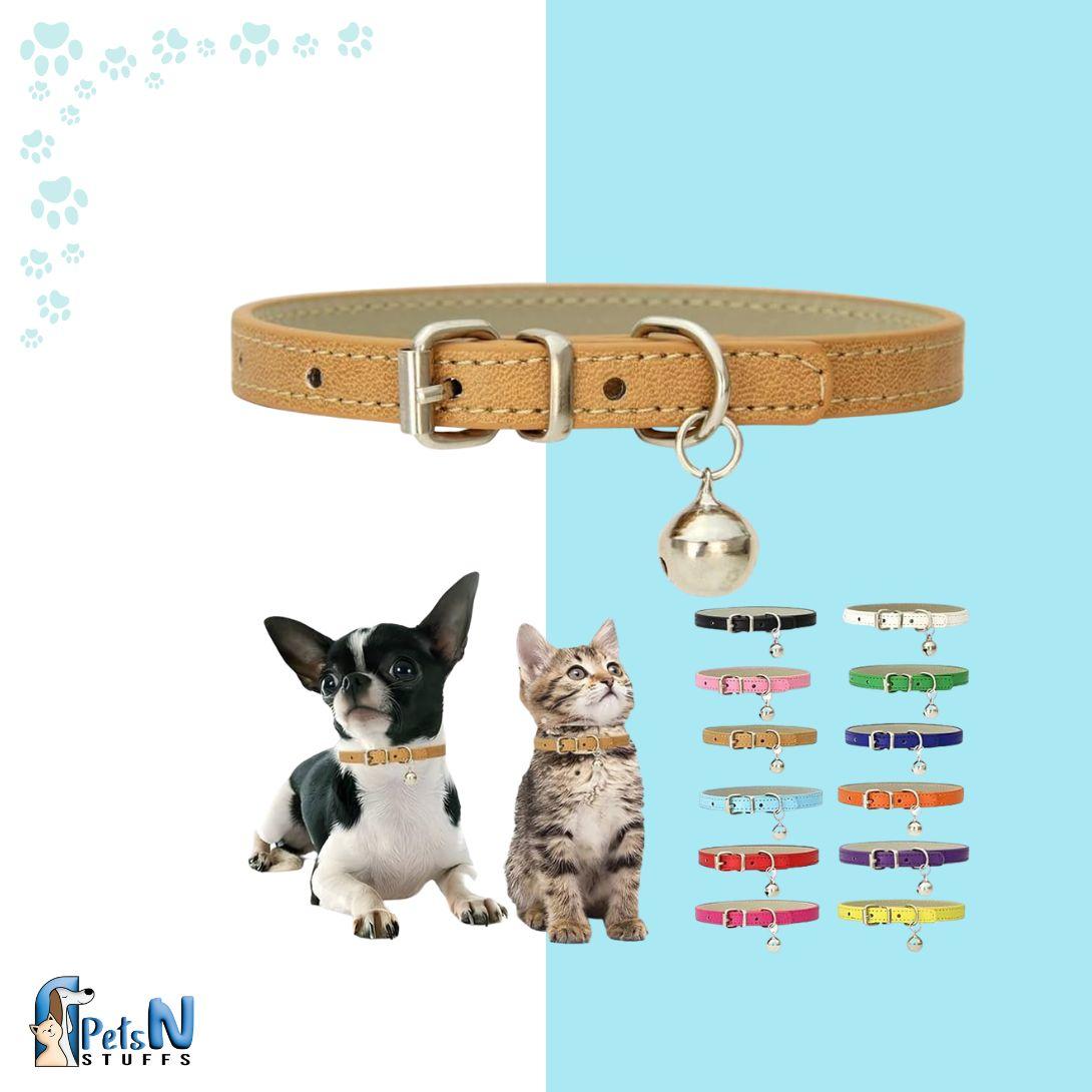 Leather Collar Belt with Bell for Cats & Dogs