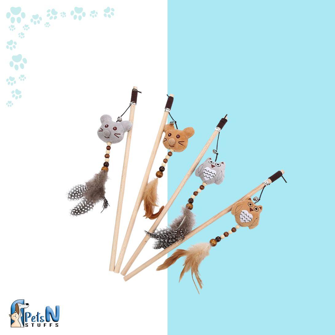 Owl Plush wooden Cat Stick Toy